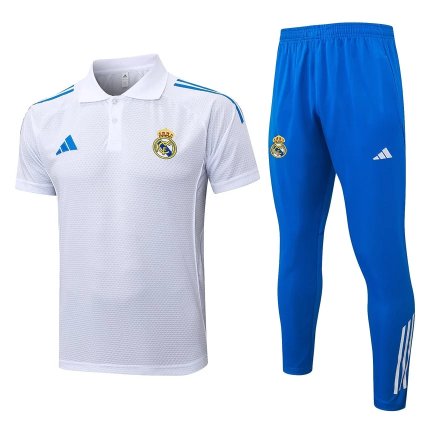 Survetement Real Madrid Polo 2025 2026 Blanc Bleu
