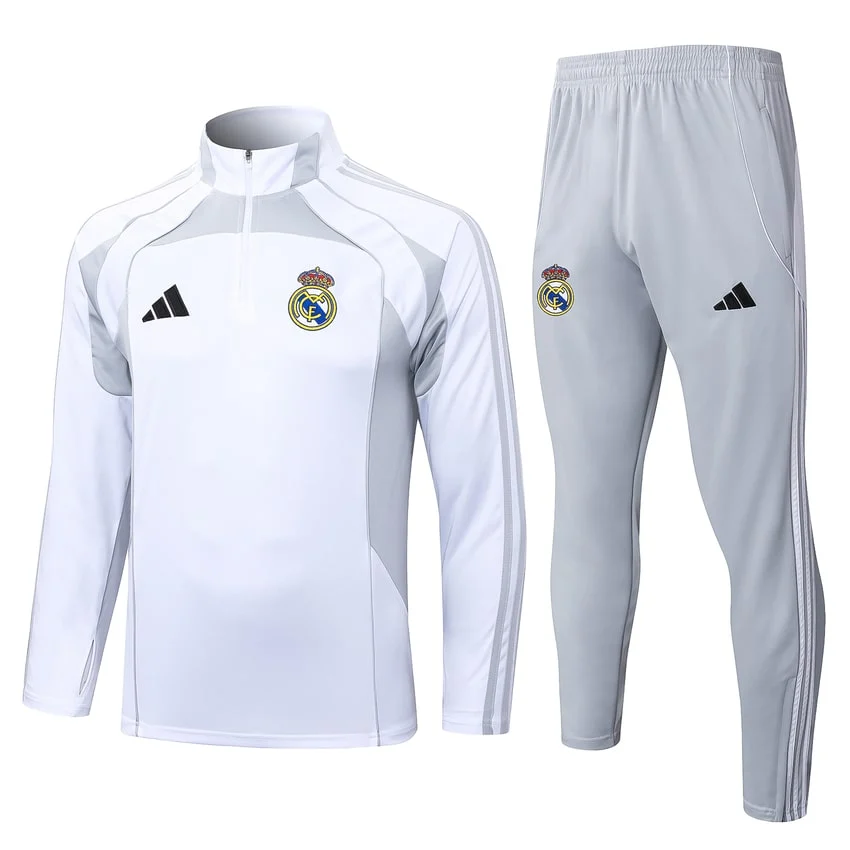 Survetement Real Madrid Training 2025 2026 Blanc Gris